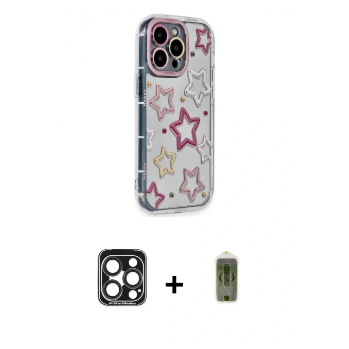 MARSİLYAN™- iPhone 15 Pro Max Kılıf Ahenk Modern Serisi - Siyah Joko Magic 5D Hayalet Cam + PVD Metal Kamera Lens - LT