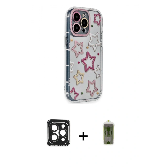 MARSİLYAN™- iPhone 15 Pro Max Kılıf Ahenk Modern Serisi - Siyah Joko Magic 5D Hayalet Cam + PVD Metal Kamera Lens - SH