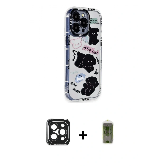 MARSİLYAN™- iPhone 15 Pro Max Kılıf Ahenk Modern Serisi - Siyah Joko Magic 5D Hayalet Cam + PVD Metal Kamera Lens - SH