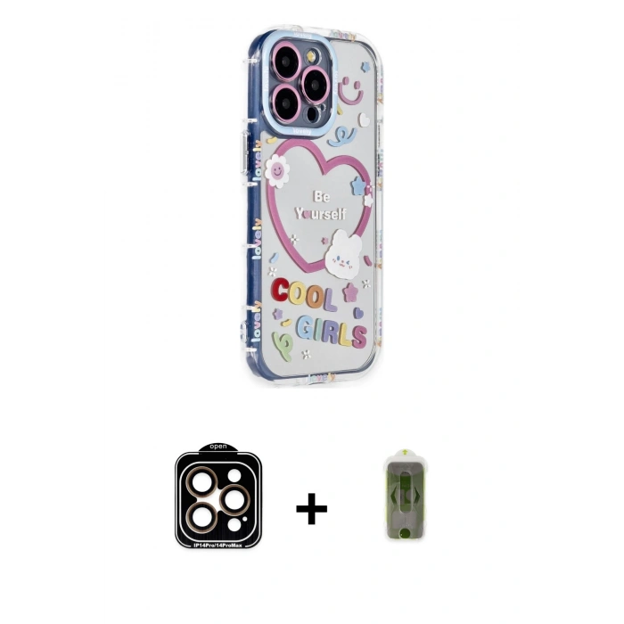 MARSİLYAN™- iPhone 15 Pro Max Kılıf Ahenk Modern Serisi - Siyah Joko Magic 5D Hayalet Cam + PVD Metal Kamera Lens - TU