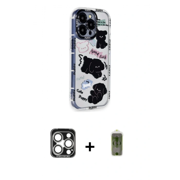MARSİLYAN™- iPhone 15 Pro Max Kılıf Ahenk Modern Serisi - Siyah Joko Magic 5D Hayalet Cam + PVD Metal Kamera Lens - GS