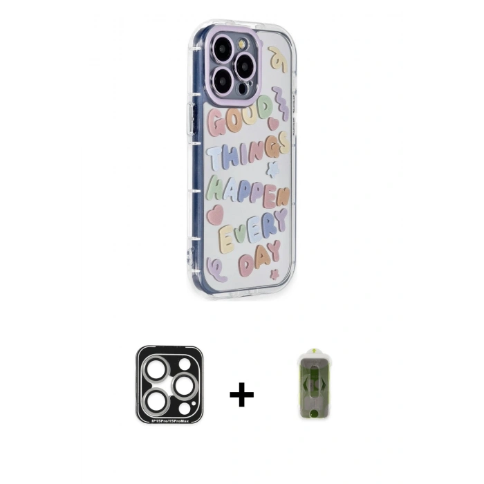 MARSİLYAN™- iPhone 15 Pro Max Kılıf Ahenk Modern Serisi - Siyah Joko Magic 5D Hayalet Cam + PVD Metal Kamera Lens - GS
