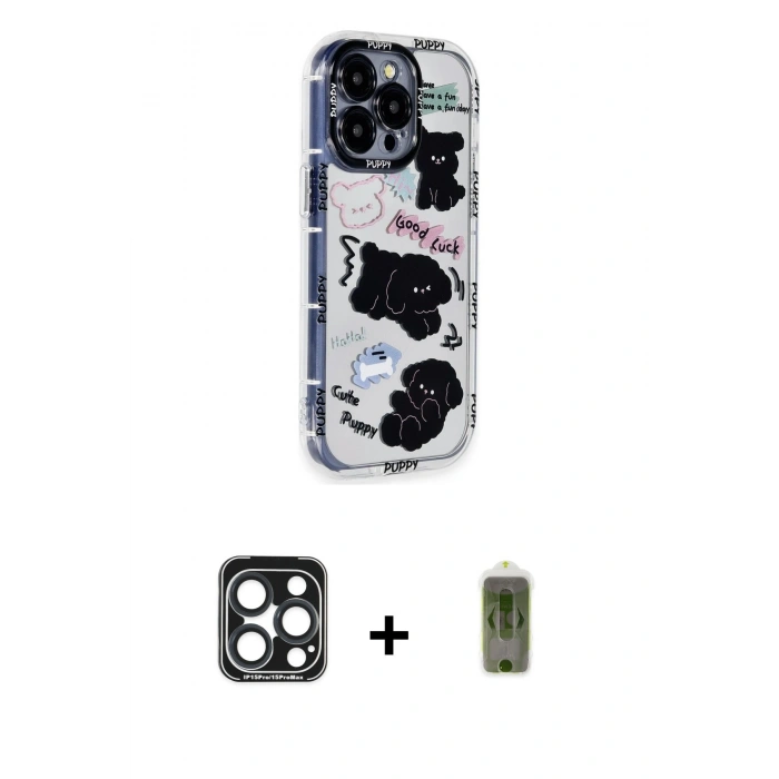 MARSİLYAN™- iPhone 15 Pro Max Kılıf Ahenk Modern Serisi - Siyah Joko Magic 5D Hayalet Cam + PVD Metal Kamera Lens - LT