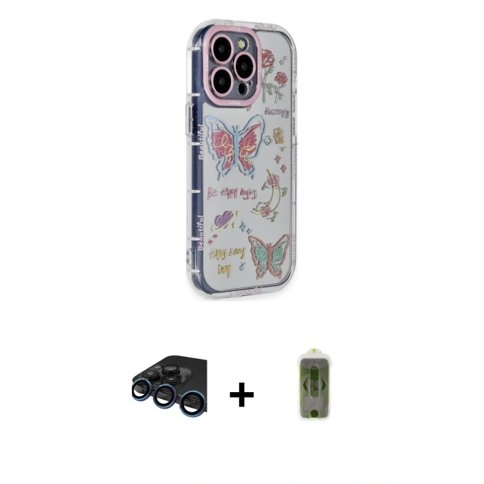 MARSİLYAN™- iPhone 15 Pro Max Kılıf Ahenk Modern Serisi - Siyah Joko Magic 5D Hayalet Cam + Raze Metal Kamera Lens - LT