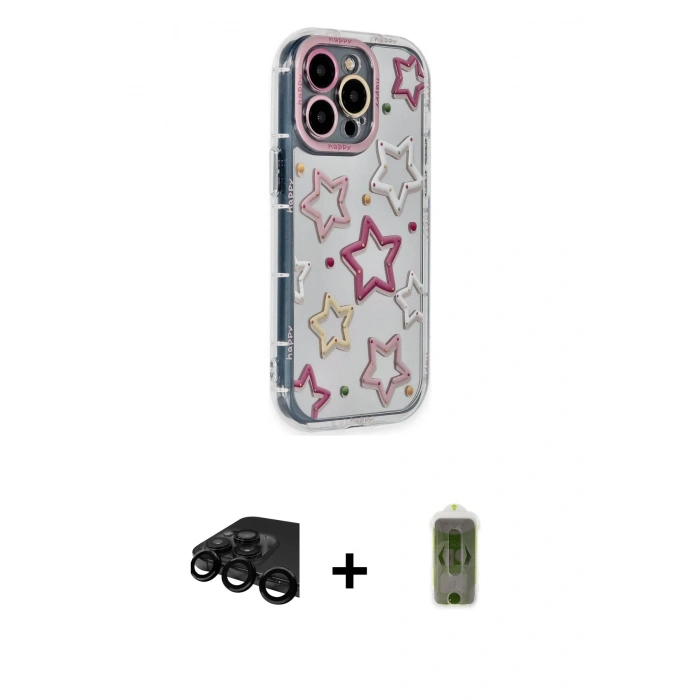 MARSİLYAN™- iPhone 15 Pro Max Kılıf Ahenk Modern Serisi - Siyah Joko Magic 5D Hayalet Cam + Raze Metal Kamera Lens - SH