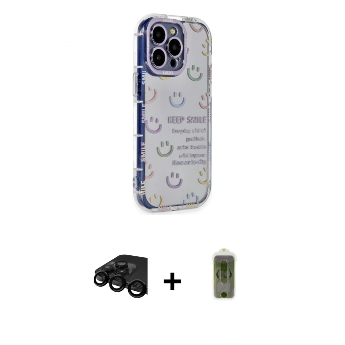 MARSİLYAN™- iPhone 15 Pro Max Kılıf Ahenk Modern Serisi - Siyah Joko Magic 5D Hayalet Cam + Raze Metal Kamera Lens - SH