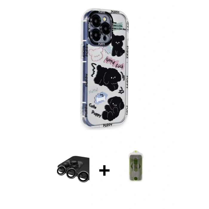 MARSİLYAN™- iPhone 15 Pro Max Kılıf Ahenk Modern Serisi - Siyah Joko Magic 5D Hayalet Cam + Raze Metal Kamera Lens - TMGI