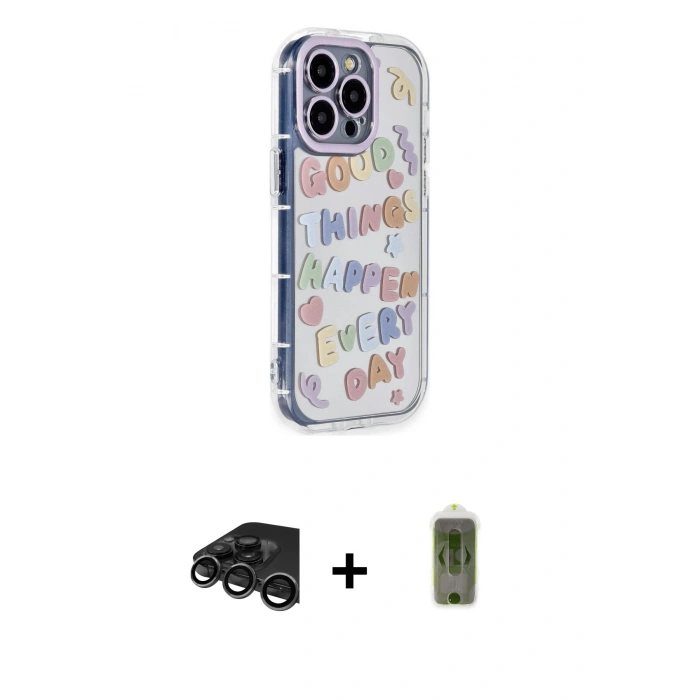 MARSİLYAN™- iPhone 15 Pro Max Kılıf Ahenk Modern Serisi - Siyah Joko Magic 5D Hayalet Cam + Raze Metal Kamera Lens - TMGI