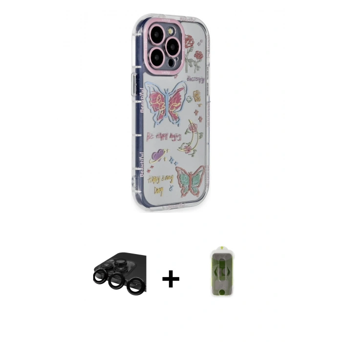 MARSİLYAN™- iPhone 15 Pro Max Kılıf Ahenk Modern Serisi - Siyah Joko Magic 5D Hayalet Cam + Raze Metal Kamera Lens - SH