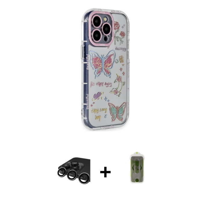 MARSİLYAN™- iPhone 15 Pro Max Kılıf Ahenk Modern Serisi - Siyah Joko Magic 5D Hayalet Cam + Raze Metal Kamera Lens - TMGI