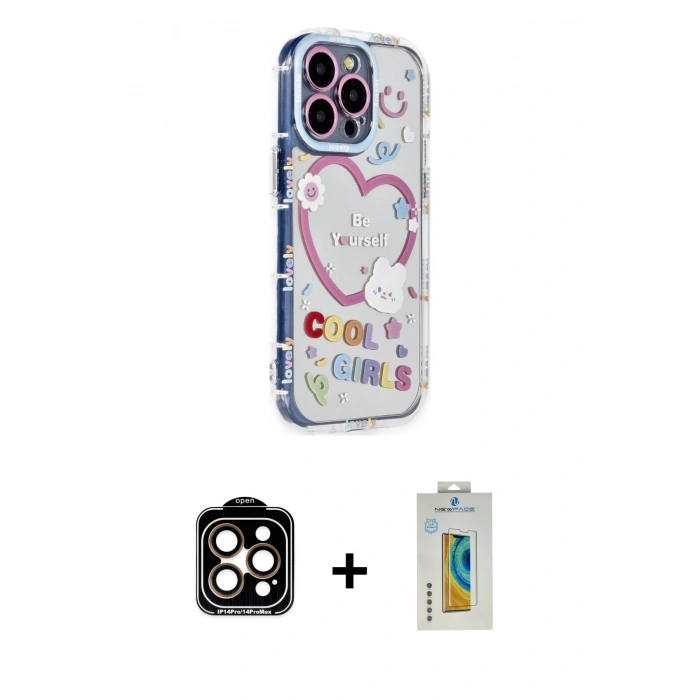 MARSİLYAN™- iPhone 15 Pro Max Kılıf Ahenk Modern Serisi - Siyah Polymer Nano Ekran Koruyucu + PVD Metal Kamera Lens - TU