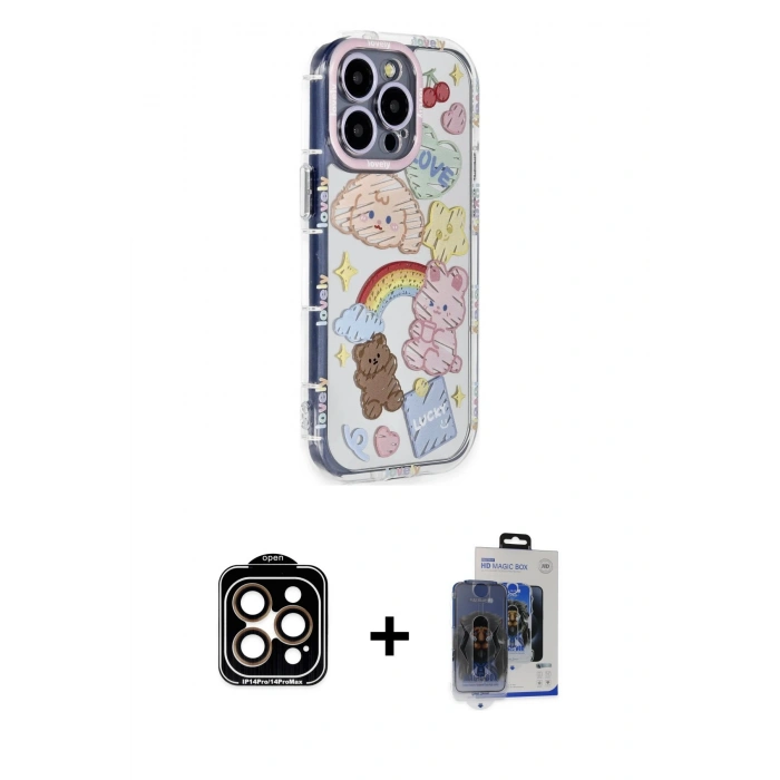 MARSİLYAN™- iPhone 15 Pro Max Kılıf Ahenk Modern Serisi - Siyah Vanessa Magic Cam + PVD Metal Kamera Lens - TU