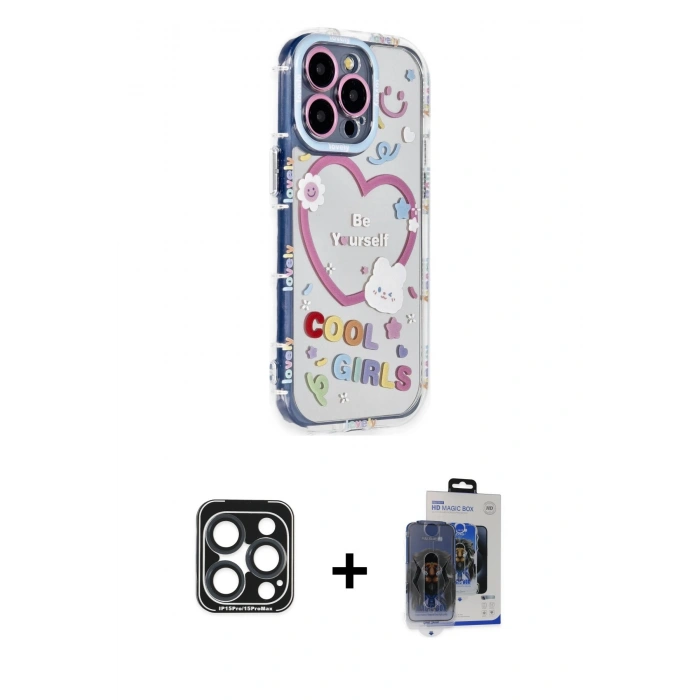 MARSİLYAN™- iPhone 15 Pro Max Kılıf Ahenk Modern Serisi - Siyah Vanessa Magic Cam + PVD Metal Kamera Lens - LT