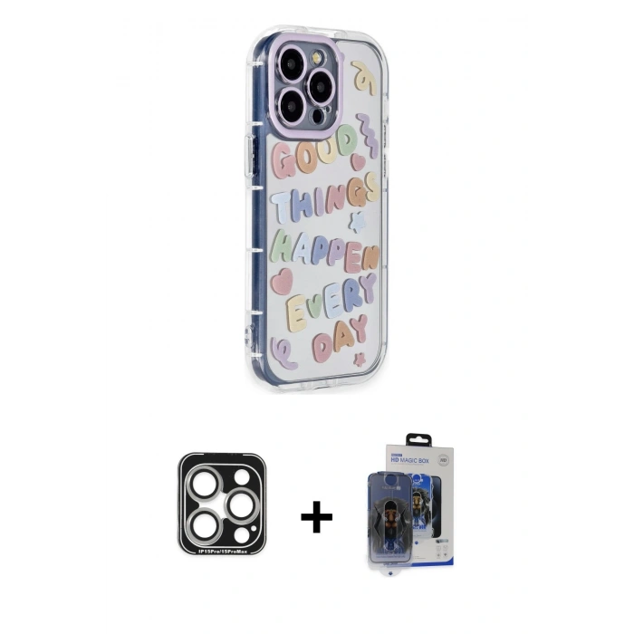 MARSİLYAN™- iPhone 15 Pro Max Kılıf Ahenk Modern Serisi - Siyah Vanessa Magic Cam + PVD Metal Kamera Lens - GS