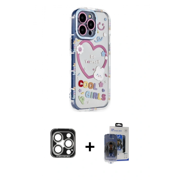 MARSİLYAN™- iPhone 15 Pro Max Kılıf Ahenk Modern Serisi - Siyah Vanessa Magic Cam + PVD Metal Kamera Lens - GS
