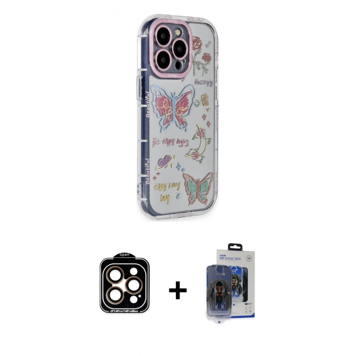 MARSİLYAN™- iPhone 15 Pro Max Kılıf Ahenk Modern Serisi - Siyah Vanessa Magic Cam + PVD Metal Kamera Lens - TU