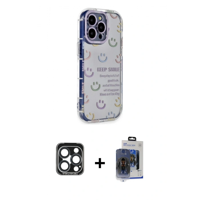 MARSİLYAN™- iPhone 15 Pro Max Kılıf Ahenk Modern Serisi - Siyah Vanessa Magic Cam + PVD Metal Kamera Lens - LT