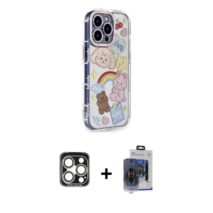 MARSİLYAN™- iPhone 15 Pro Max Kılıf Ahenk Modern Serisi - Siyah Vanessa Magic Cam + PVD Metal Kamera Lens - GS