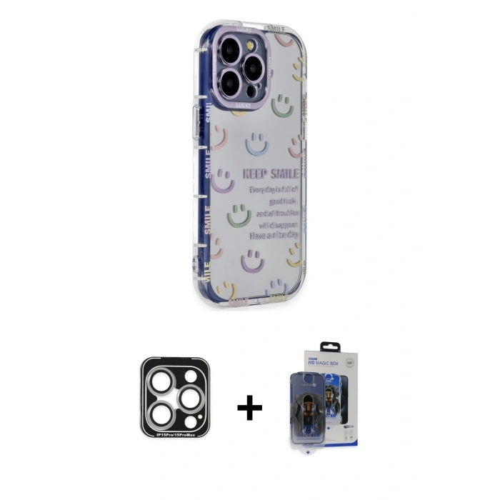 MARSİLYAN™- iPhone 15 Pro Max Kılıf Ahenk Modern Serisi - Siyah Vanessa Magic Cam + PVD Metal Kamera Lens - GS