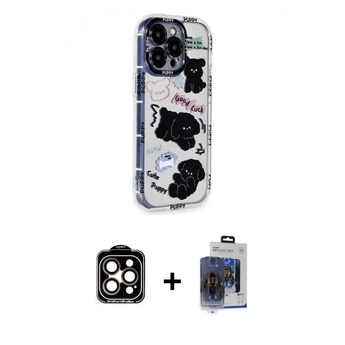 MARSİLYAN™- iPhone 15 Pro Max Kılıf Ahenk Modern Serisi - Siyah Vanessa Magic Cam + PVD Metal Kamera Lens - TU