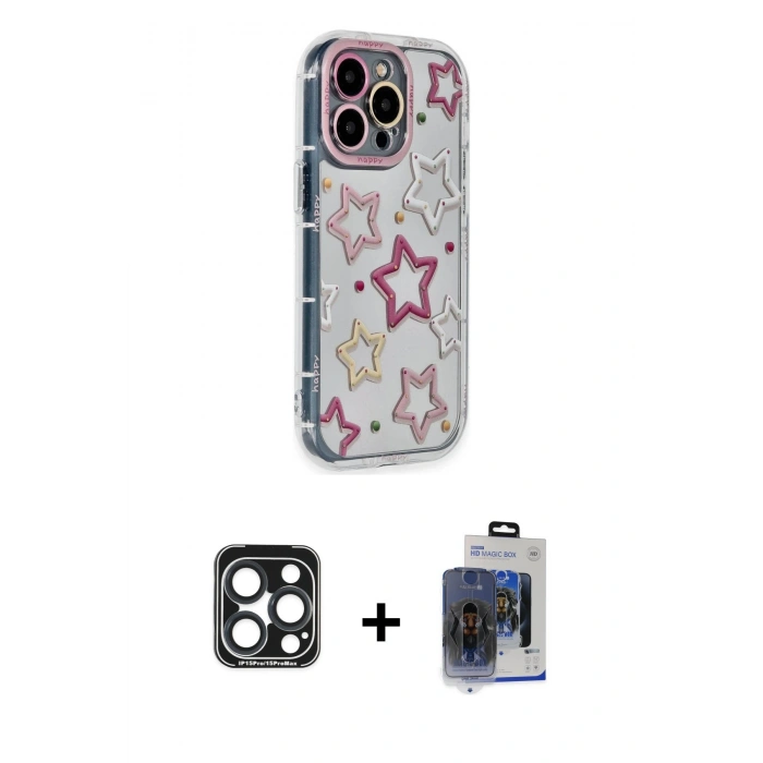 MARSİLYAN™- iPhone 15 Pro Max Kılıf Ahenk Modern Serisi - Siyah Vanessa Magic Cam + PVD Metal Kamera Lens - LT