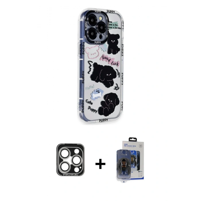MARSİLYAN™- iPhone 15 Pro Max Kılıf Ahenk Modern Serisi - Siyah Vanessa Magic Cam + PVD Metal Kamera Lens - GS