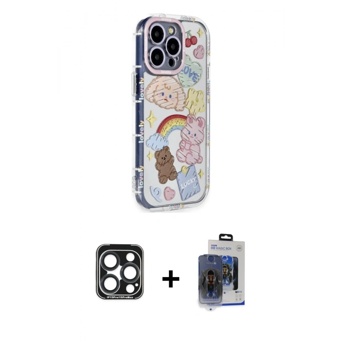MARSİLYAN™- iPhone 15 Pro Max Kılıf Ahenk Modern Serisi - Siyah Vanessa Magic Cam + PVD Metal Kamera Lens - LT