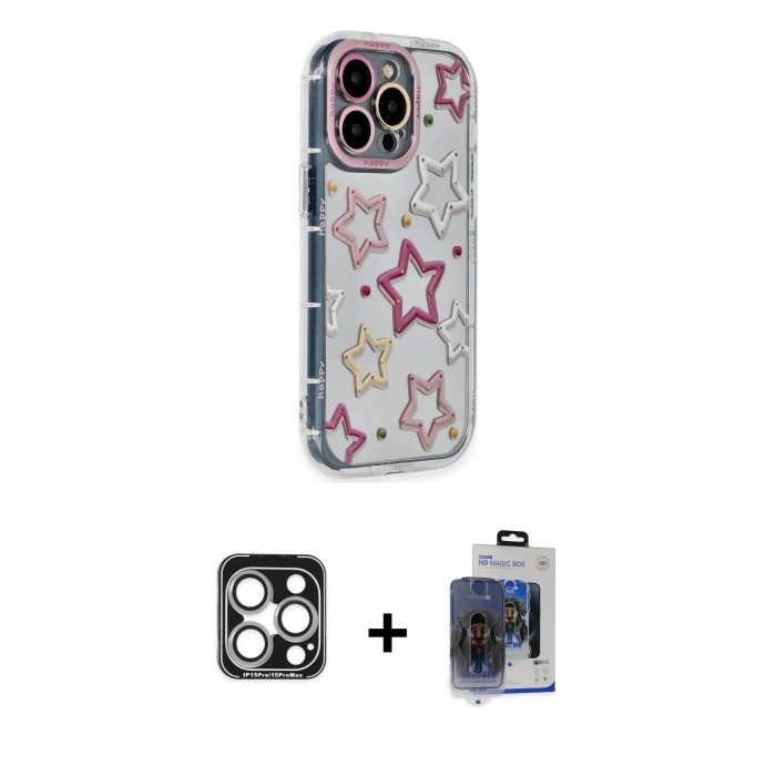MARSİLYAN™- iPhone 15 Pro Max Kılıf Ahenk Modern Serisi - Siyah Vanessa Magic Cam + PVD Metal Kamera Lens - GS