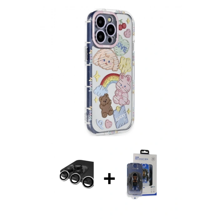 MARSİLYAN™- iPhone 15 Pro Max Kılıf Ahenk Modern Serisi - Siyah Vanessa Magic Cam + Raze Metal Kamera Lens - GS