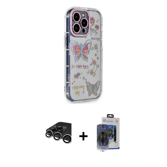MARSİLYAN™- iPhone 15 Pro Max Kılıf Ahenk Modern Serisi - Siyah Vanessa Magic Cam + Raze Metal Kamera Lens - GS