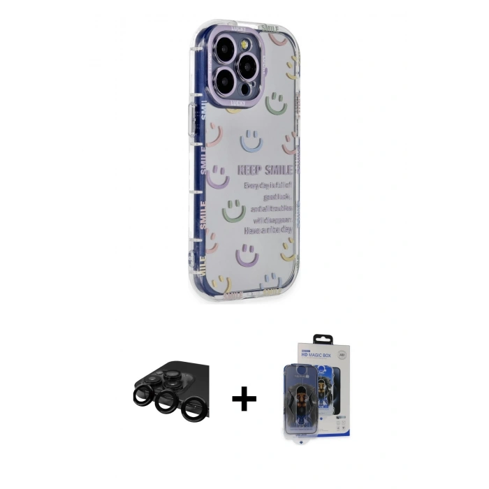 MARSİLYAN™- iPhone 15 Pro Max Kılıf Ahenk Modern Serisi - Siyah Vanessa Magic Cam + Raze Metal Kamera Lens - SH