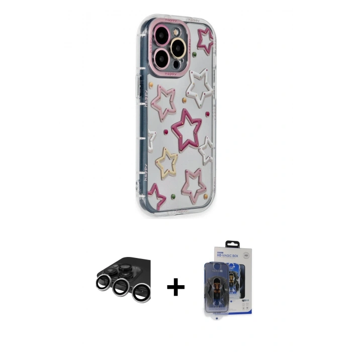 MARSİLYAN™- iPhone 15 Pro Max Kılıf Ahenk Modern Serisi - Siyah Vanessa Magic Cam + Raze Metal Kamera Lens - GS