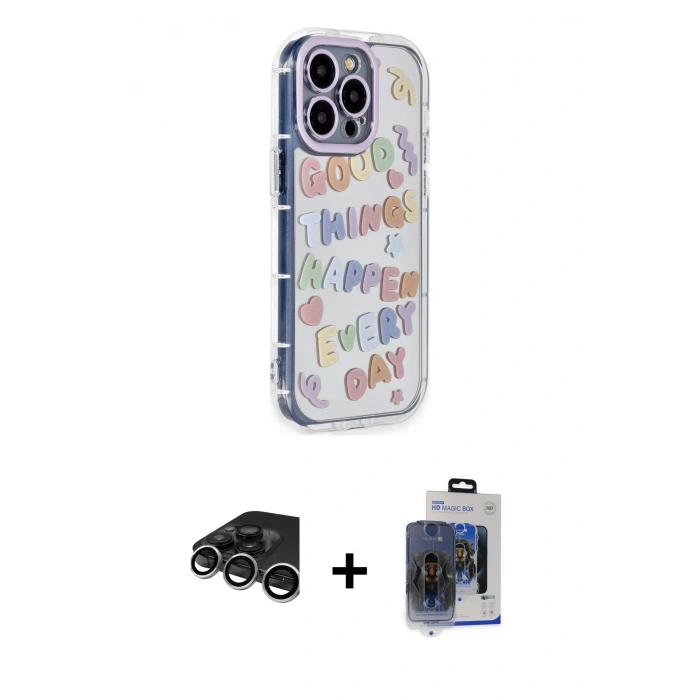 MARSİLYAN™- iPhone 15 Pro Max Kılıf Ahenk Modern Serisi - Siyah Vanessa Magic Cam + Raze Metal Kamera Lens - GS