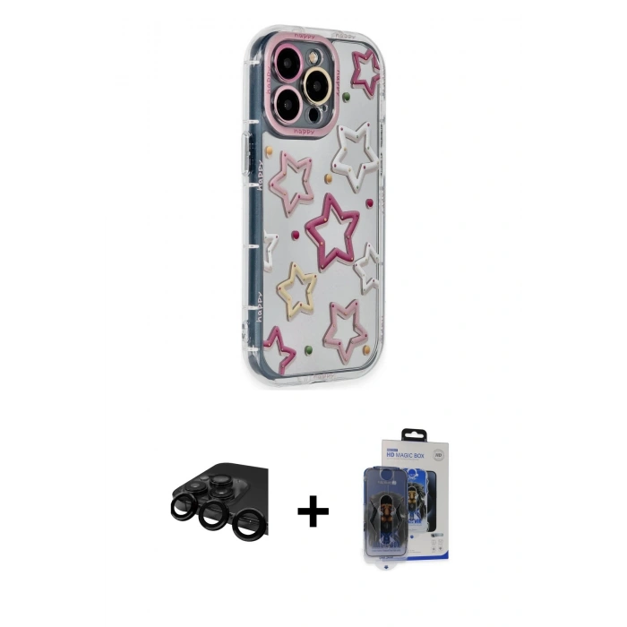 MARSİLYAN™- iPhone 15 Pro Max Kılıf Ahenk Modern Serisi - Siyah Vanessa Magic Cam + Raze Metal Kamera Lens - SH