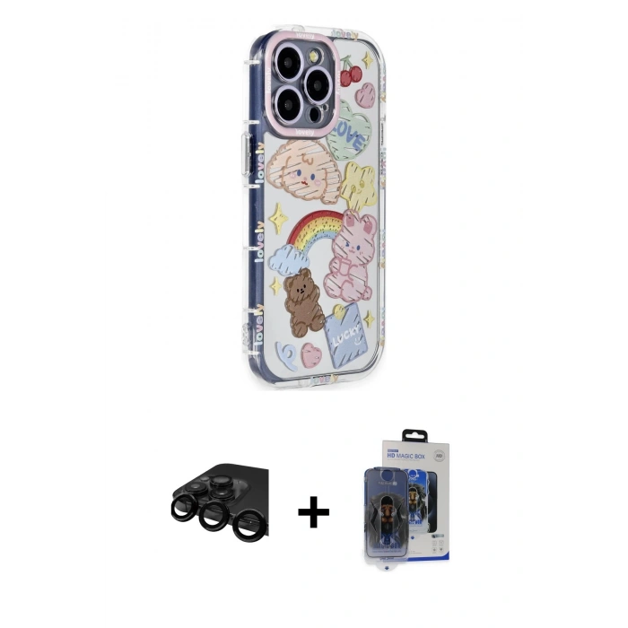 MARSİLYAN™- iPhone 15 Pro Max Kılıf Ahenk Modern Serisi - Siyah Vanessa Magic Cam + Raze Metal Kamera Lens - SH