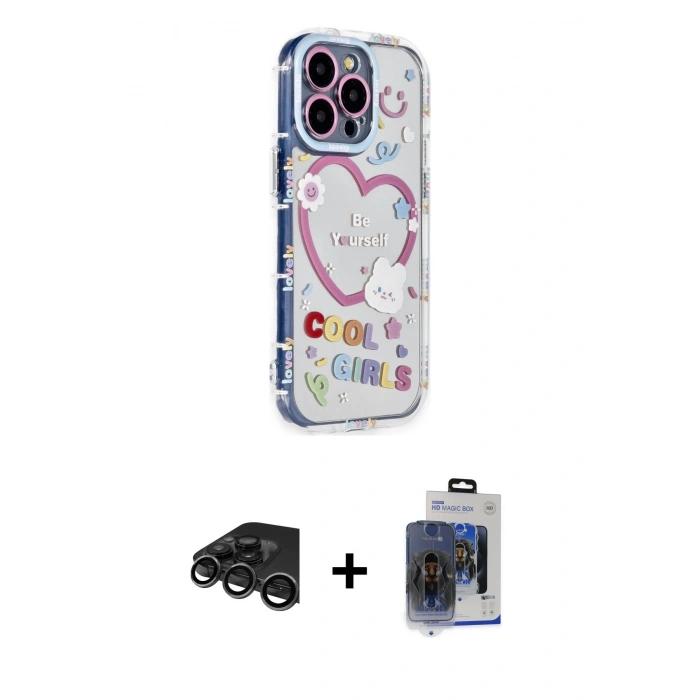 MARSİLYAN™- iPhone 15 Pro Max Kılıf Ahenk Modern Serisi - Siyah Vanessa Magic Cam + Raze Metal Kamera Lens - TMGI