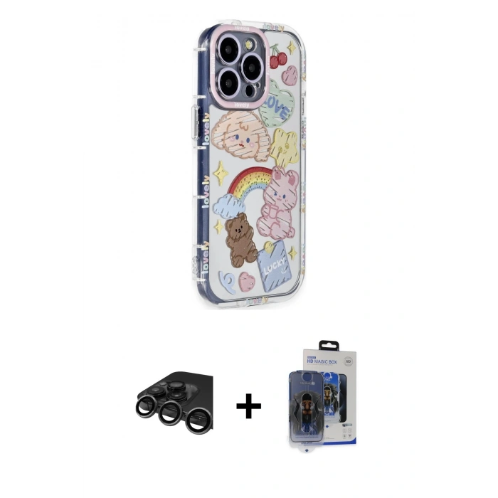 MARSİLYAN™- iPhone 15 Pro Max Kılıf Ahenk Modern Serisi - Siyah Vanessa Magic Cam + Raze Metal Kamera Lens - TMGI