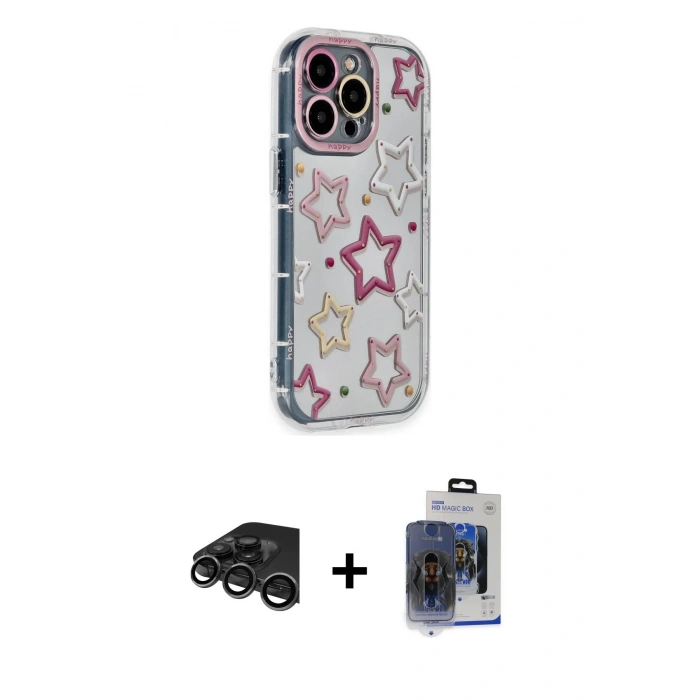 MARSİLYAN™- iPhone 15 Pro Max Kılıf Ahenk Modern Serisi - Siyah Vanessa Magic Cam + Raze Metal Kamera Lens - TMGI