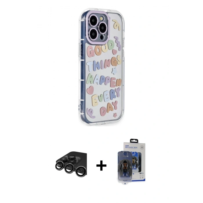 MARSİLYAN™- iPhone 15 Pro Max Kılıf Ahenk Modern Serisi - Siyah Vanessa Magic Cam + Raze Metal Kamera Lens - TMGI