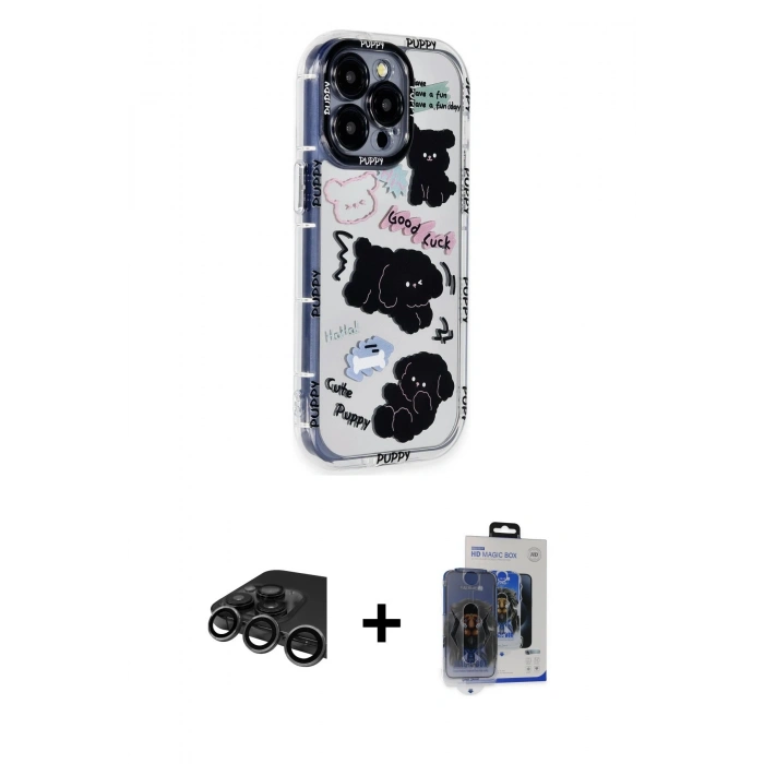 MARSİLYAN™- iPhone 15 Pro Max Kılıf Ahenk Modern Serisi - Siyah Vanessa Magic Cam + Raze Metal Kamera Lens - TMGI