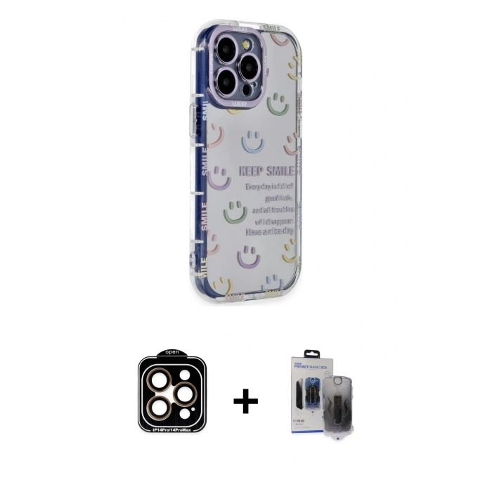 MARSİLYAN™- iPhone 15 Pro Max Kılıf Ahenk Modern Serisi - Siyah Vanessa Magic Hayalet Cam + PVD Metal Kamera Lens - TU