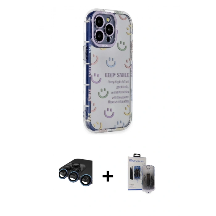 MARSİLYAN™- iPhone 15 Pro Max Kılıf Ahenk Modern Serisi - Siyah Vanessa Magic Hayalet Cam + Raze Metal Kamera Lens - LT