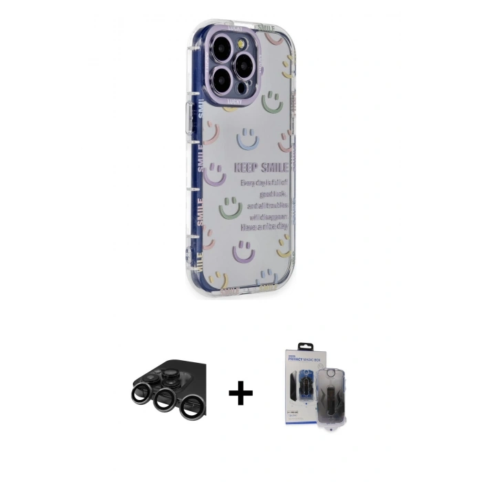 MARSİLYAN™- iPhone 15 Pro Max Kılıf Ahenk Modern Serisi - Siyah Vanessa Magic Hayalet Cam + Raze Metal Kamera Lens - TMGI