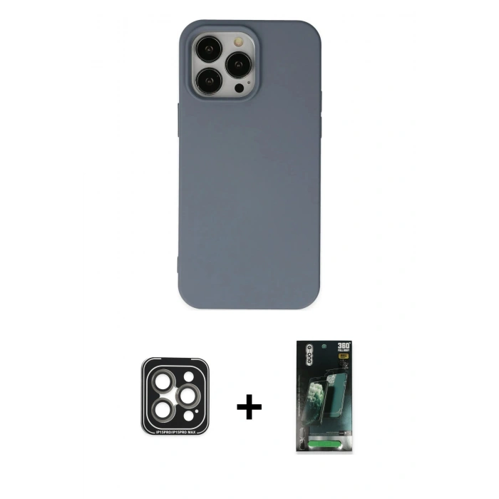 MARSİLYAN™- iPhone 15 Pro Max Kılıf Ahenk Serisi - Şeffaf 360 Full Body Arka Koruyucu + PVD Metal Kamera Lens - GI