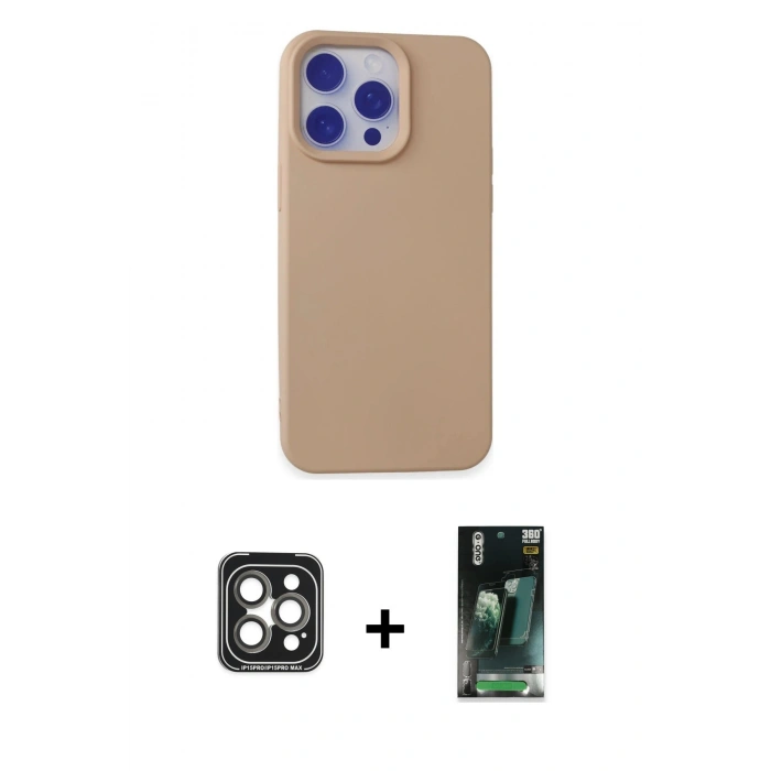 MARSİLYAN™- iPhone 15 Pro Max Kılıf Ahenk Serisi - Şeffaf 360 Full Body Arka Koruyucu + PVD Metal Kamera Lens - GI
