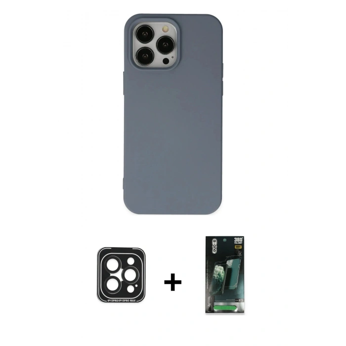 MARSİLYAN™- iPhone 15 Pro Max Kılıf Ahenk Serisi - Şeffaf 360 Full Body Arka Koruyucu + PVD Metal Kamera Lens - SH