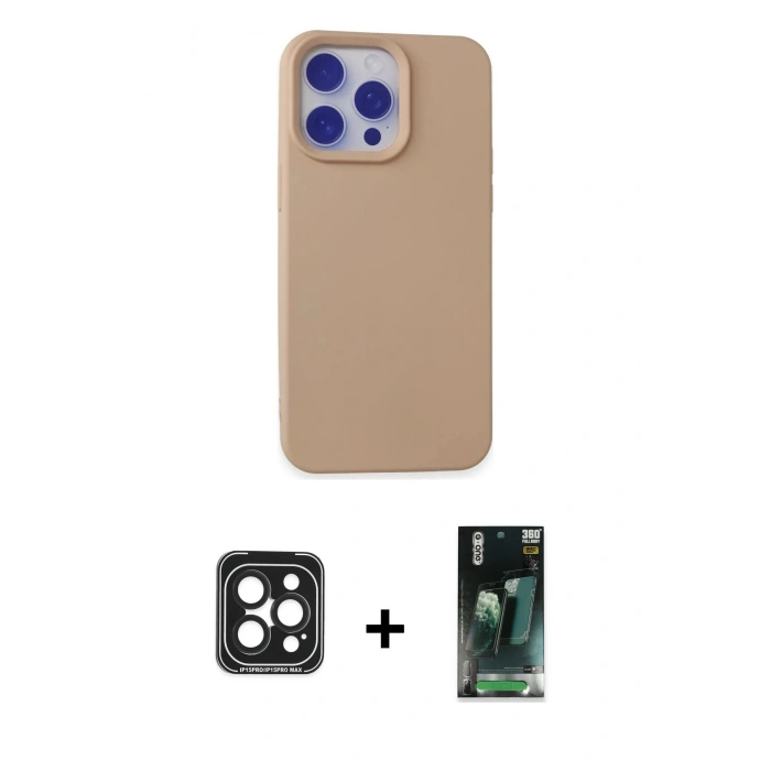 MARSİLYAN™- iPhone 15 Pro Max Kılıf Ahenk Serisi - Şeffaf 360 Full Body Arka Koruyucu + PVD Metal Kamera Lens - SH