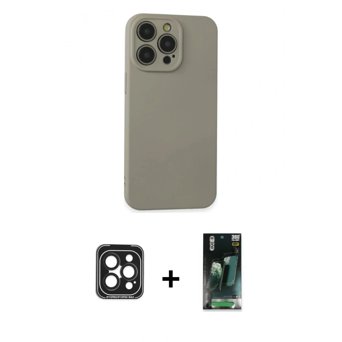 MARSİLYAN™- iPhone 15 Pro Max Kılıf Ahenk Serisi - Şeffaf 360 Full Body Arka Koruyucu + PVD Metal Kamera Lens - SH