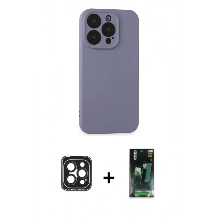 MARSİLYAN™- iPhone 15 Pro Max Kılıf Ahenk Serisi - Şeffaf 360 Full Body Arka Koruyucu + PVD Metal Kamera Lens - SH