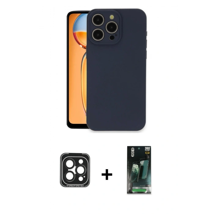 MARSİLYAN™- iPhone 15 Pro Max Kılıf Ahenk Serisi - Şeffaf 360 Full Body Arka Koruyucu + PVD Metal Kamera Lens - SH